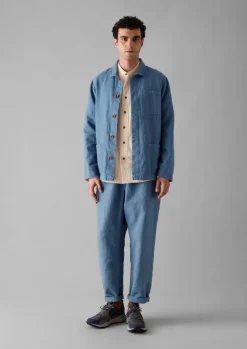 Workwear|Trousers-TOAST Alfie Garment Dyed Herringbone Trousers SlateBlue