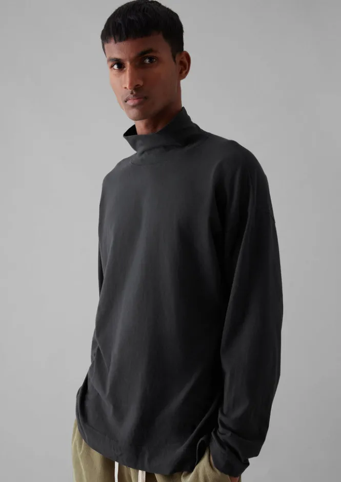 Loungewear|Tops & Tees-TOAST Brushed Cotton High Neck Lounge Top SoftCharcoal