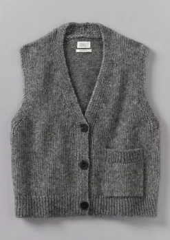 Knitwear-TOAST Cotton Alpaca Button Through Tank GreyMelange