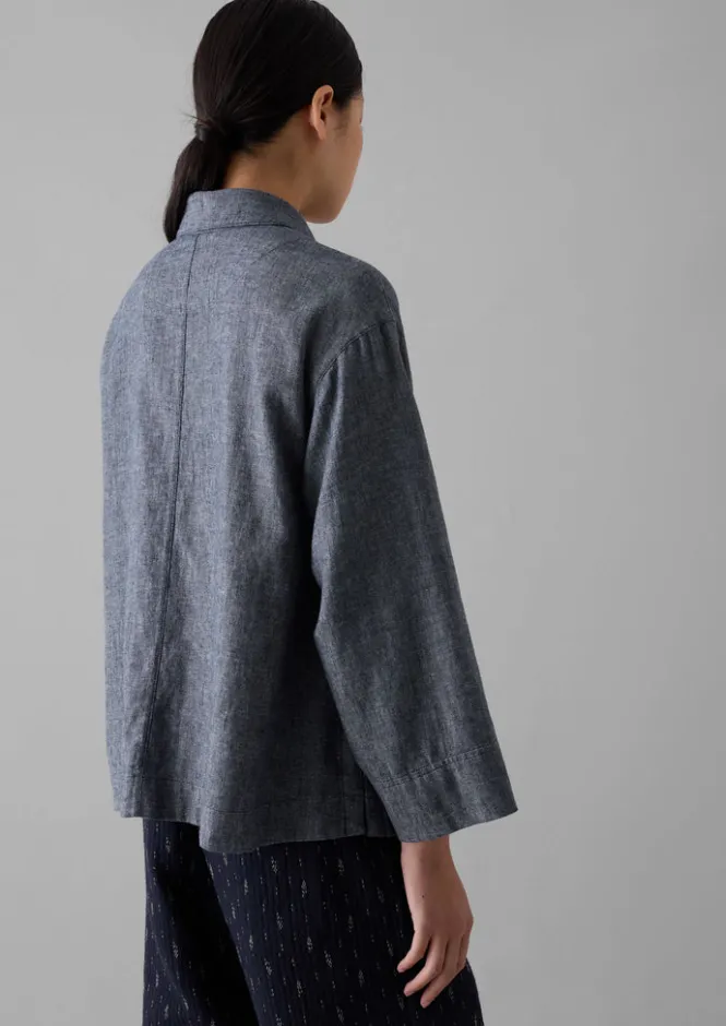Linen|Loungewear-TOAST Cotton Linen Twill Shirt IndigoBlue