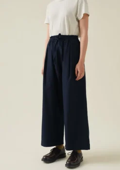 Trousers-TOAST Cotton Wool Herringbone Pull On Trousers DarkNavy