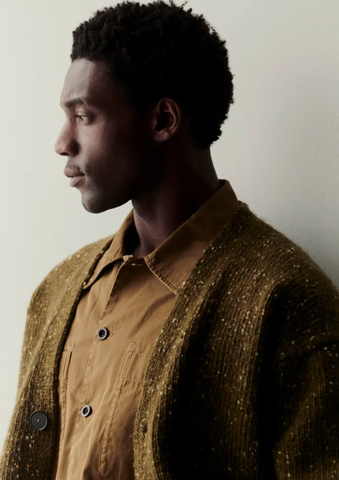 Knitwear-TOAST Donegal Wool V-Neck Cardigan Olive