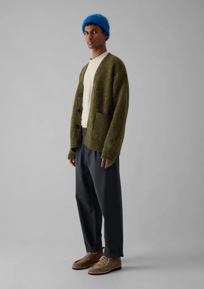 Knitwear-TOAST Donegal Wool V-Neck Cardigan Olive