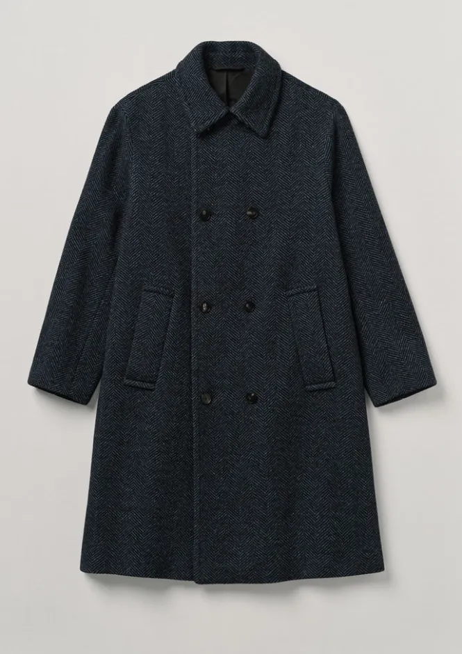 Coats & Jackets-TOAST Double Breasted Wool Overcoat NavyMelange