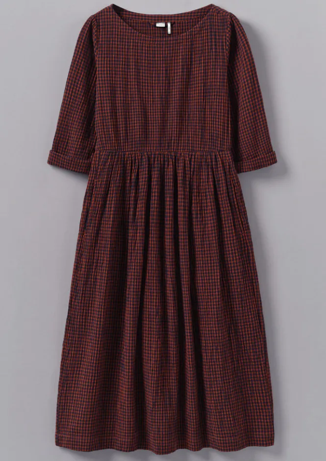 Loungewear|Dresses-TOAST Freya Gingham Crinkle Cotton Dress Brick/Black
