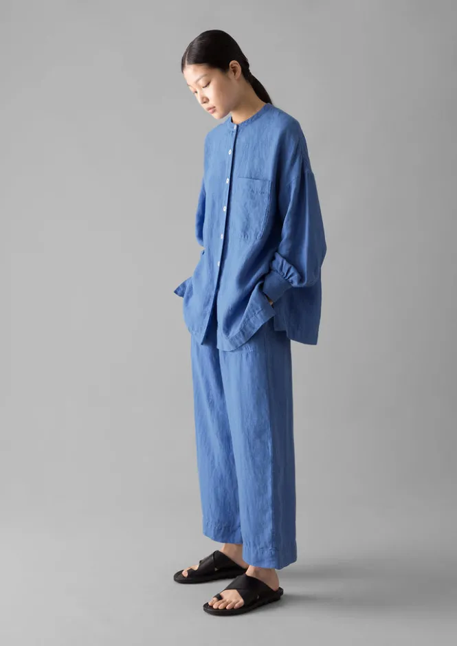 Linen|Loungewear-TOAST Garment Dyed Linen Oversized Shirt BlueViolane