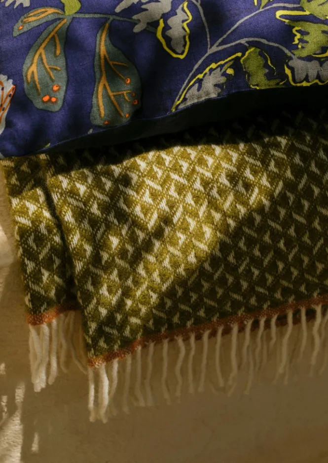 Textiles|Blankets & Throws-TOAST Geo Diamond Wool Blanket Olive/SoftCoral