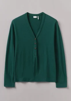 Linen|Jersey-TOAST Half Placket Cotton Linen Tee DeepTeal