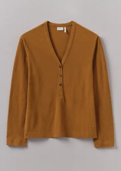 Linen|Jersey-TOAST Half Placket Cotton Linen Tee Cumin
