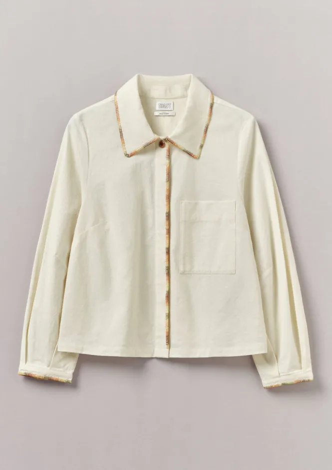 Shirts|Tops & Tees-TOAST Hand Embroidered Textured Cotton Shirt Ecru/Multi