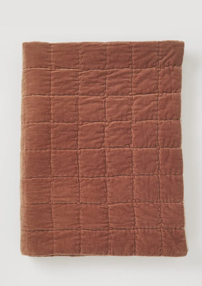 Textiles|Blankets & Throws-TOAST Hand Stitched Organic Velvet Quilt Dulse
