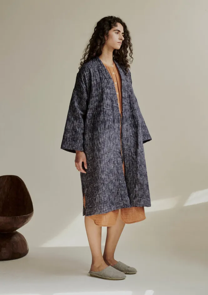 Gowns|Nightwear-TOAST Hand Woven Crosshatch Kantha Gown DeepBlue