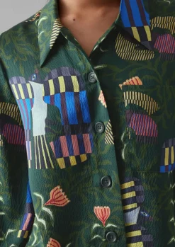 Shirts|Tops & Tees-TOAST Isobel Harvey Birds Print Baya Shirt OilGreen
