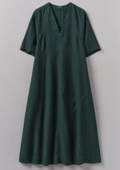 Linen|Dresses-TOAST Lyocell Linen Herringbone Panel Dress Scarab