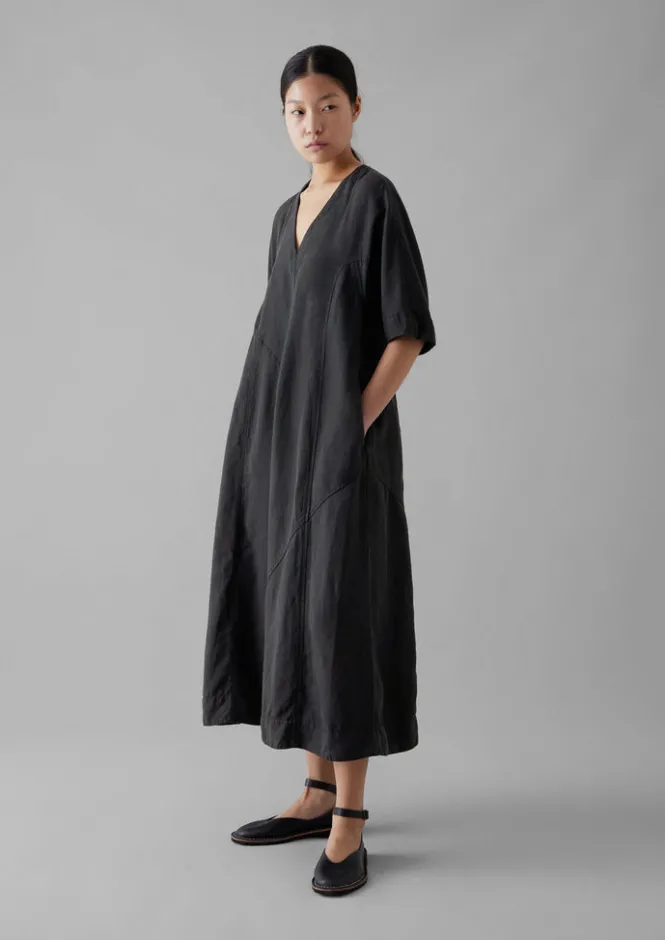 Linen|Dresses-TOAST Lyocell Linen Herringbone Panel Dress Basalt