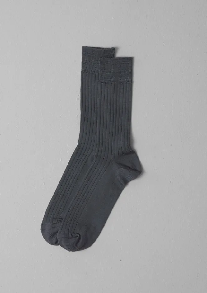Socks-TOAST Nishiguchi Kutsushita Silk Cotton Ribbed Socks Charcoal
