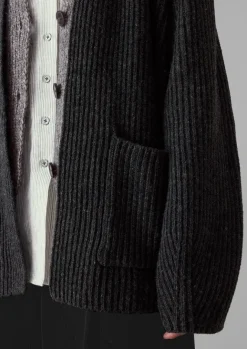 Knitwear-TOAST Ribbed Wool Knitted Cardigan Charcoal