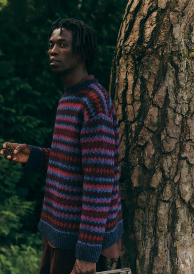 Knitwear-TOAST Soundwave Jacquard Crew Neck Sweater AmethystMulti