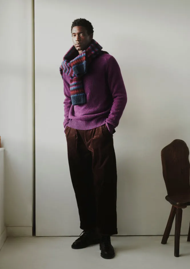 Knitwear-TOAST Soundwave Jacquard Crew Neck Sweater AmethystMulti