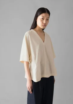 Tops & Tees-TOAST Textured Cotton Poplin V-Neck Top Ecru