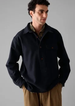 Shirts-TOAST Wool Cashmere Overshirt Navy