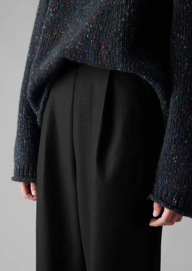 Trousers-TOAST Wool Flannel Pleat Front Trousers Black