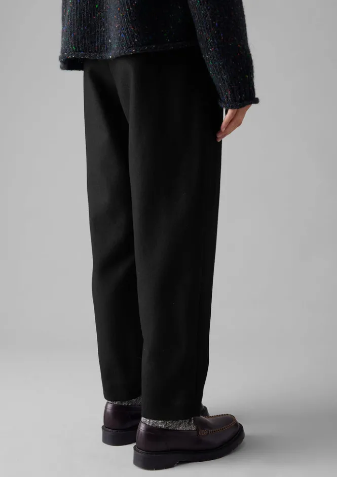 Trousers-TOAST Wool Flannel Pleat Front Trousers Black